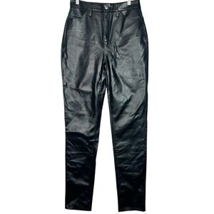 American Tall Faux Leather Pants Women 28x35 Black Straight Skinny Tall Goth‎